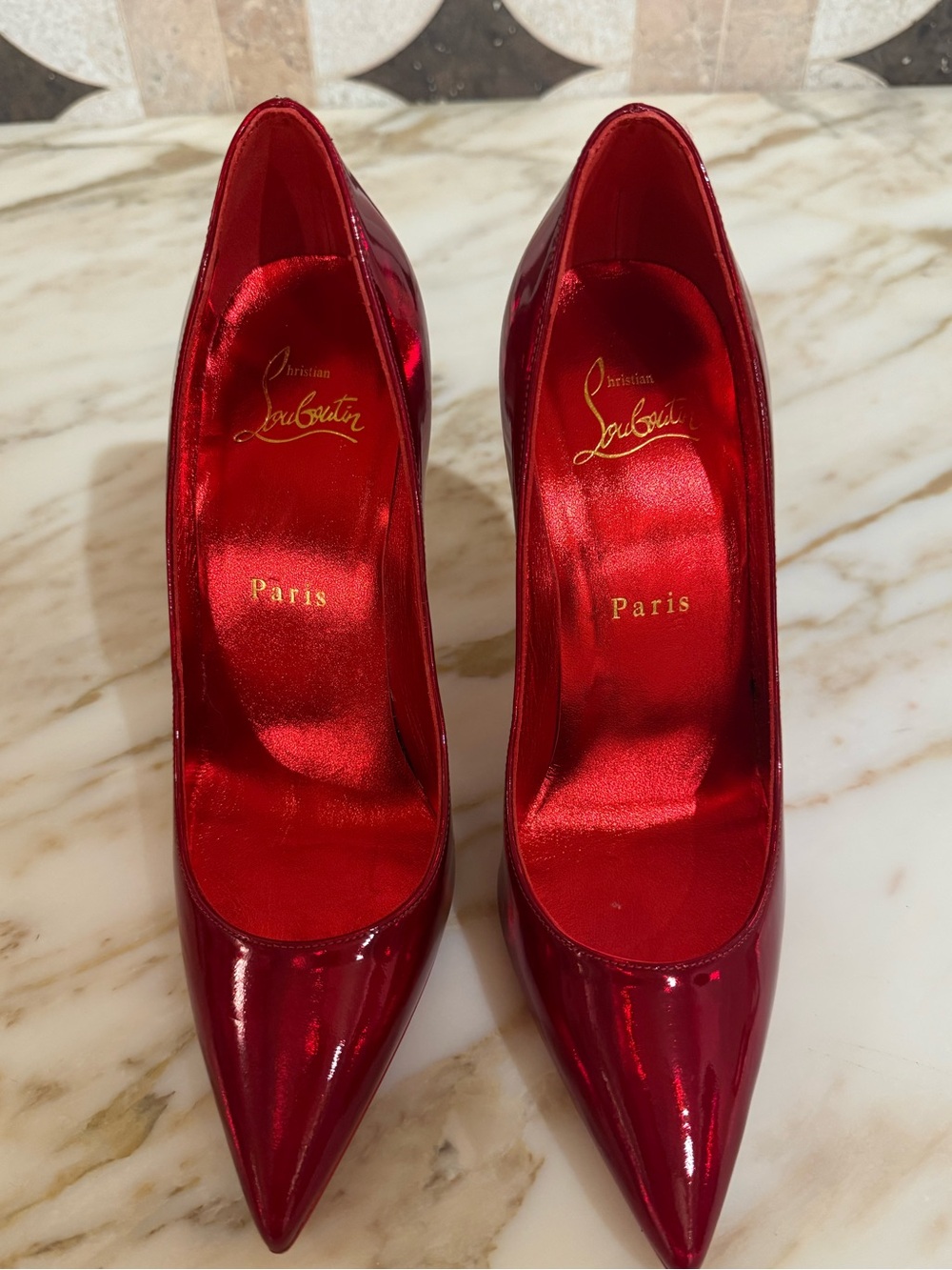 Christian Louboutin Shiny Red Pointed-Toe Stiletto Pumps